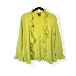 Vintage ruffled front tie lime green cardigan! - medium